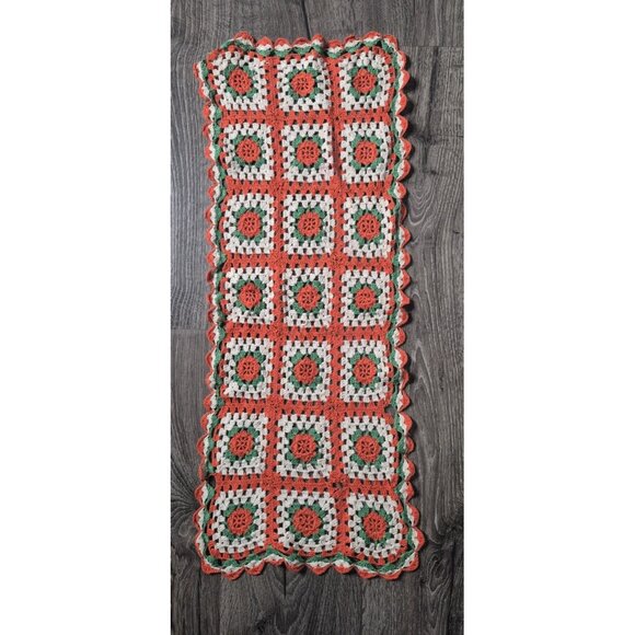 Vintage Handmade Crochet Afghan Christmas Table Runner Granny Square Boho - Picture 1 of 5